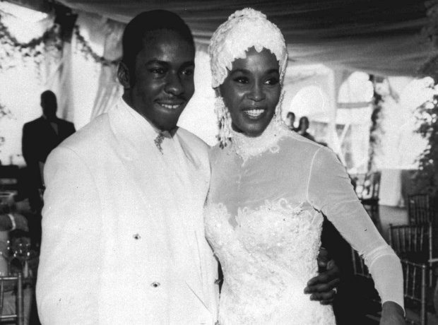 Whitney Houston on her wedding day with Bobby Brown