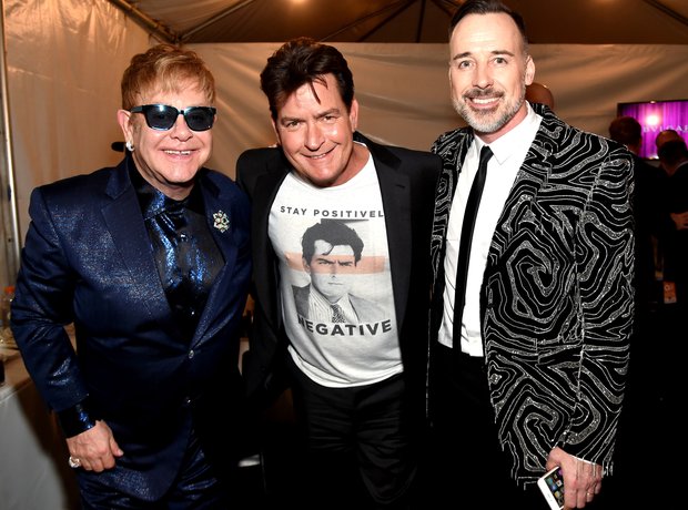 Sir Elton John, Charlie Sheen and David Furnish