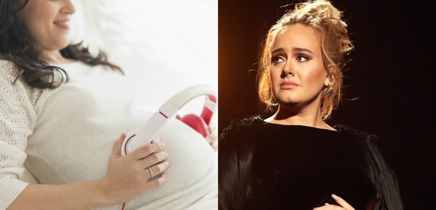 Pregnant woman headphones / Adele