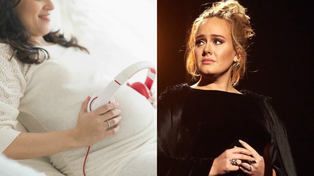 Pregnant woman headphones / Adele